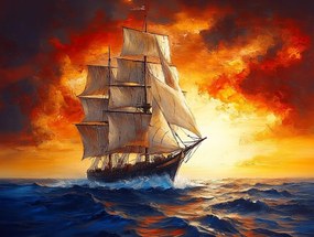 Vászonkép Canvas Tenger Óceán Hajó Vitorlás Naplemente 100x75