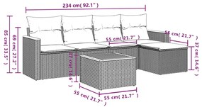 6 részes fekete polyrattan kerti ülőgarnitúra párnákkal