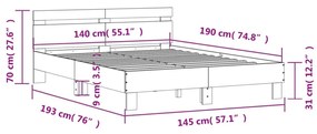 betonszürke szerelt fa ágykeret fejtámlával 140x190 cm