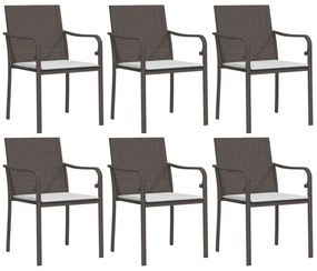 6 db barna polyrattan kerti szék párnával 56x59x84 cm