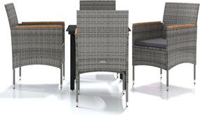 vidaXL 5 részes szürke és fekete kerti étkezőgarnitúra párnákkal