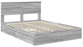 vidaXL Tárolós Ágy fejtámlával Szürke Sonoma 160 x 200 cm Faanyag