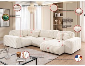 Krémszínű kordbársony sarokkanapé (bal oldali-U alakú) Justin – Ropez