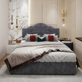 Kárpitozott ágy Franciaágy 160*200 cm Hidraulikus tároló szürke