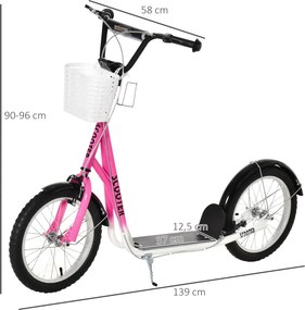 HOMCOM Gyerek Roller fékkel, állítható magasságú, könnyű acél, rózsaszín