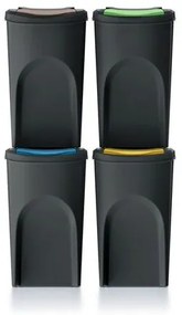 Hulladékválogató kosár Sortibox 35 l, 4 db, fekete