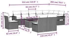 11 részes fekete polyrattan kerti ülőgarnitúra párnákkal