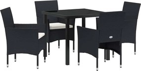 vidaXL Kert étkező szett párnával 5 pcs Fekete polirattan
