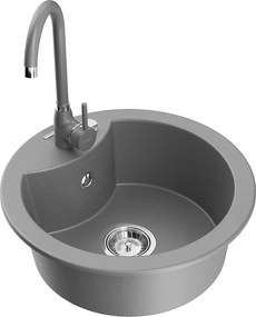 Mexen Diego 1-medencés gránit mosogató Telma konyhai csapteleppel, szürke - 6512-71-670200-71