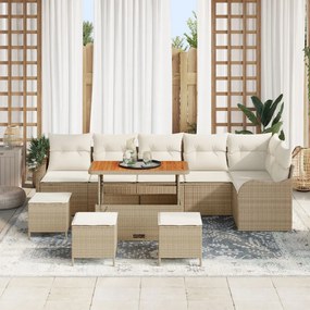 10 részes kerti kanapészett párnákkal Bézs Poli Rattan Akácia, 2 személyes kerti kanapé párnákkal Bézs Poli Rattan, 4 részes kerti étkezős szett párnákkal Bézs Poli Rattan Akácia