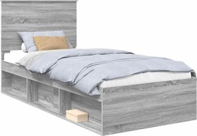 vidaXL Ágykeret fejtámlával Szürke Sonoma 90 x 190 cm Tömör fenyőfa