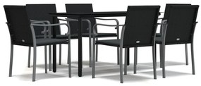 vidaXL 7 részes polyrattan és acél kerti étkezőgarnitúra párnával