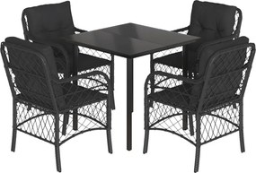 vidaXL 5 részes fekete polyrattan kerti étkezőgarnitúra párnákkal