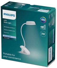 Philips DONUTCLIP LED/3W/5V 1200 mAh állítható fehér csíptetős lámpa