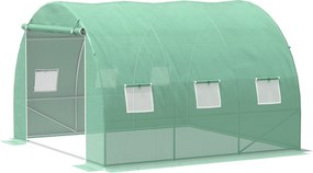 Outsunny 9 m²-es Kerti Üvegház, 3 x 3 x 2 m-es Kerti Túnel Üvegház Rolós Ajtóval és 6 Hálóablakkal, Acél és Magas Sűrűségű PE, UV-álló, Zöld | Aosom