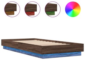 barna tölgy színű ágykeret LED-világítással 90 x 200 cm