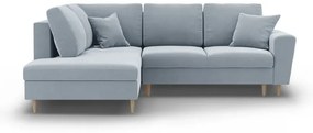 Világoskék bársony kinyitható tárolóhelyes sarokkanapé (bal oldali-L alakú) Kyoto – Cosmopolitan Design