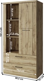 Nyitott polcos szekrény 1D2S, navarra tölgy, DORSI