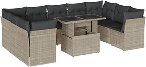 vidaXL 10 részes világosszürke polyrattan kerti ülőgarnitúra párnákkal