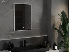 Mexen Erma 50 x 70 cm-es, LED 6000K világítású, páramentes fürdőszobai tükör, fekete keret - 9814-050-070-611-70