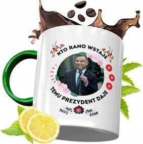 Zöld Bögre Andrzej Duda Elnök Ajándék Nyomtatott Fotóval