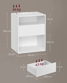 Ultragyors összeszerelésű, éjjeliszekrény, kisasztal elosztóval és fiókkal, matt fehér