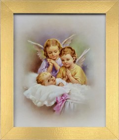 Vászonkép 30x25 Őrangyal Arany Keret Keresztelő Áldozás