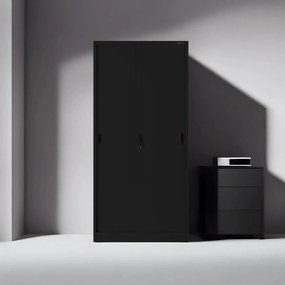 Fém irodai szekrény tolóajtókkal – KUBA, 900 x 1850 x 400 mm, fekete