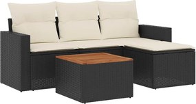 vidaXL 5 részes fekete polyrattan kerti kanapészett párnákkal