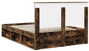 vidaXL Ágykeret fejtámlával Füstölt tölgy 140 x 190 cm Tömör fenyőfa