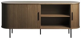 Barna komód tolóajtóval tölgyfa dekorral 180x76x45 cm Nola – Unique Furniture