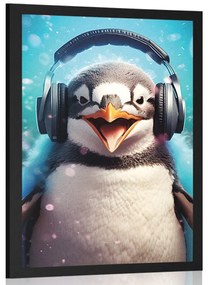 Plakát pingvin fülhallgatóval