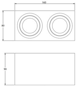 Lámpa Mennyezeti lámpatest AVEIRO DUO BIS, max. 250V, 50/60Hz, 160x80x90mm, IP20, max 20W*2, négyzet, fekete