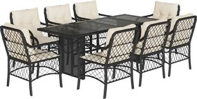 vidaXL 9 részes fekete polyrattan kerti étkezőgarnitúra párnákkal