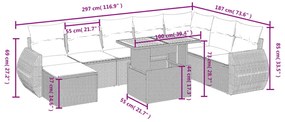 9 részes fekete polyrattan kerti ülőgarnitúra párnákkal