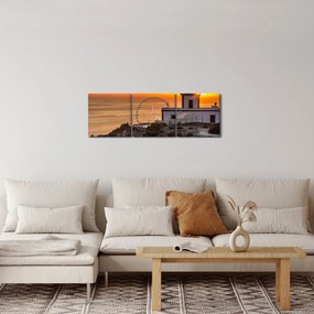 Világítótorony naplementekor képe (órával) (90x30 cm)