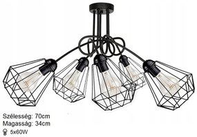 KÉSZLETKISÖPRÉS! Glimex Diamond drót búrás fix mennyezeti lámpa fekete 5x E27