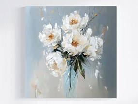 Vászonkép Canvas Olaj Impasto Virágok Fehér Bazsarózsa Csokor 80x80