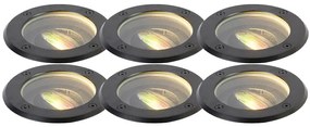 6 darabos készlet okos kültéri talajszpot fekete állítható IP65 LED-del - Delux