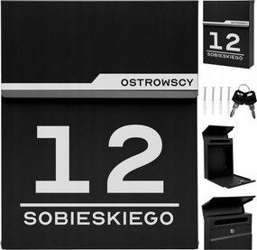 Postaláda Fekete, Házszámmal, Személyre Szabható