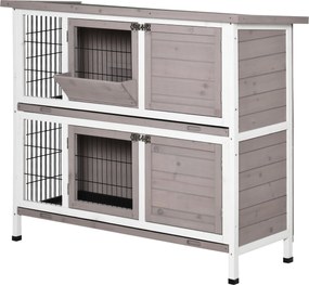 PawHut Kétszintes Fa Nyúlketrec Kültéri Ketrec 1-2 Nyúl számára Nyitható Tetővel, Eltávolítható Tálcával, Létrával és Zárható Ajtókkal 122x50x101 cm B