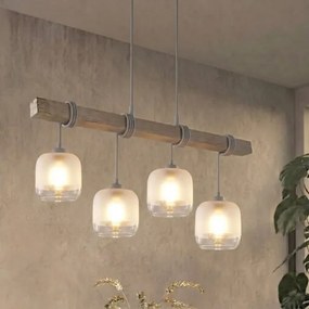 BRILAGI - Kábellel függesztett csillár WOOD GLASS 4xE27/60W/230V fenyő/szürke/fehér
