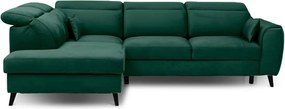 Zöld bársony kinyitható-tárolóhelyes sarokkanapé (bal oldali-L alakú) Noble – ELTAP
