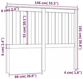 fekete tömör fenyőfa ágyfejtámla 146 x 6 x 101 cm
