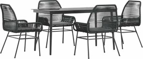 vidaXL 5 részes fekete polyrattan üveg kerti étkezőgarnitúra párnákkal