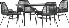 vidaXL 5 részes fekete polyrattan üveg kerti étkezőgarnitúra párnákkal