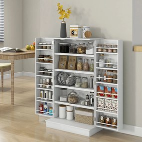 HOMCOM Modern Konyhai Szekrény Buffet Szekrény Állítható Polcokkal és 12 Fűszertartóval, Spájz Étkezőbe, Nappaliba, 60 x 30 x 104 cm, Fehér | Aosom