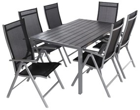 Alvero kerti asztalkészlet, téglalap - 6 üléses, fekete / szürke
