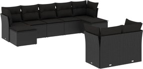 vidaXL 9 részes fekete polyrattan kerti ülőgarnitúra párnákkal