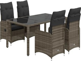 vidaXL 5 részes szürke polyrattan kerti bisztrógarnitúra párnákkal